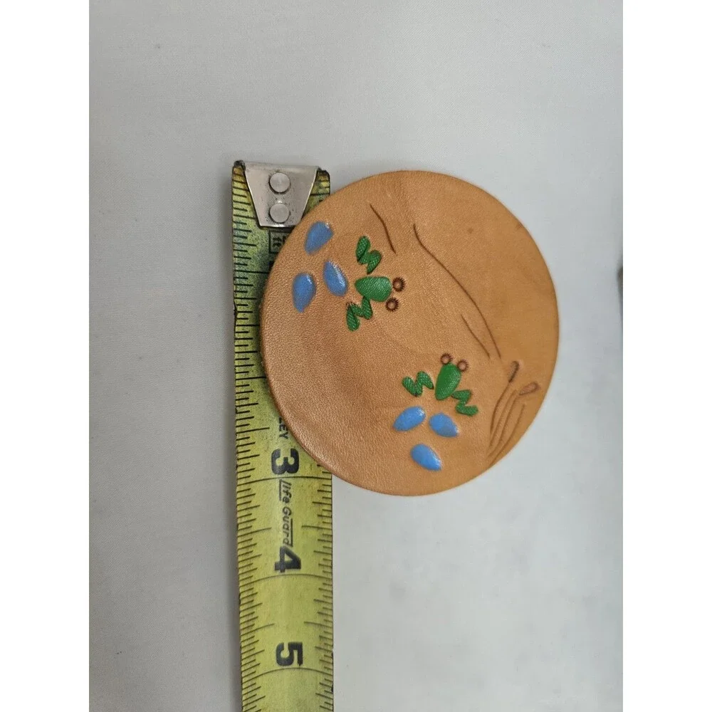 Vintage Tooled Leather Coasters Set of 4 Hand Painted Bee Frog Butterfly Bird